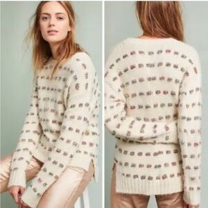 Moth Anthropologie Tinsel Holiday Women's Cream Sweater